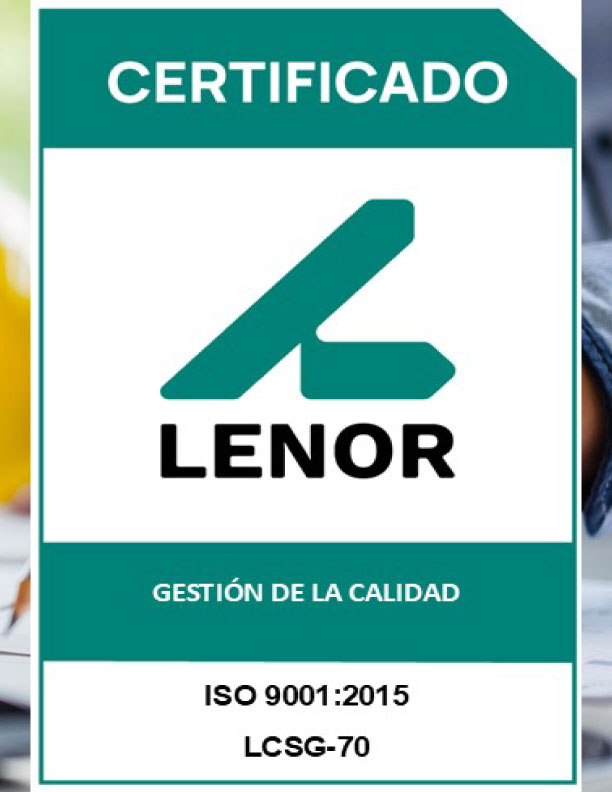 Certificado ISO 9001:2015 de gestión de calidad de ICOMAT SPA, emitido por LENOR